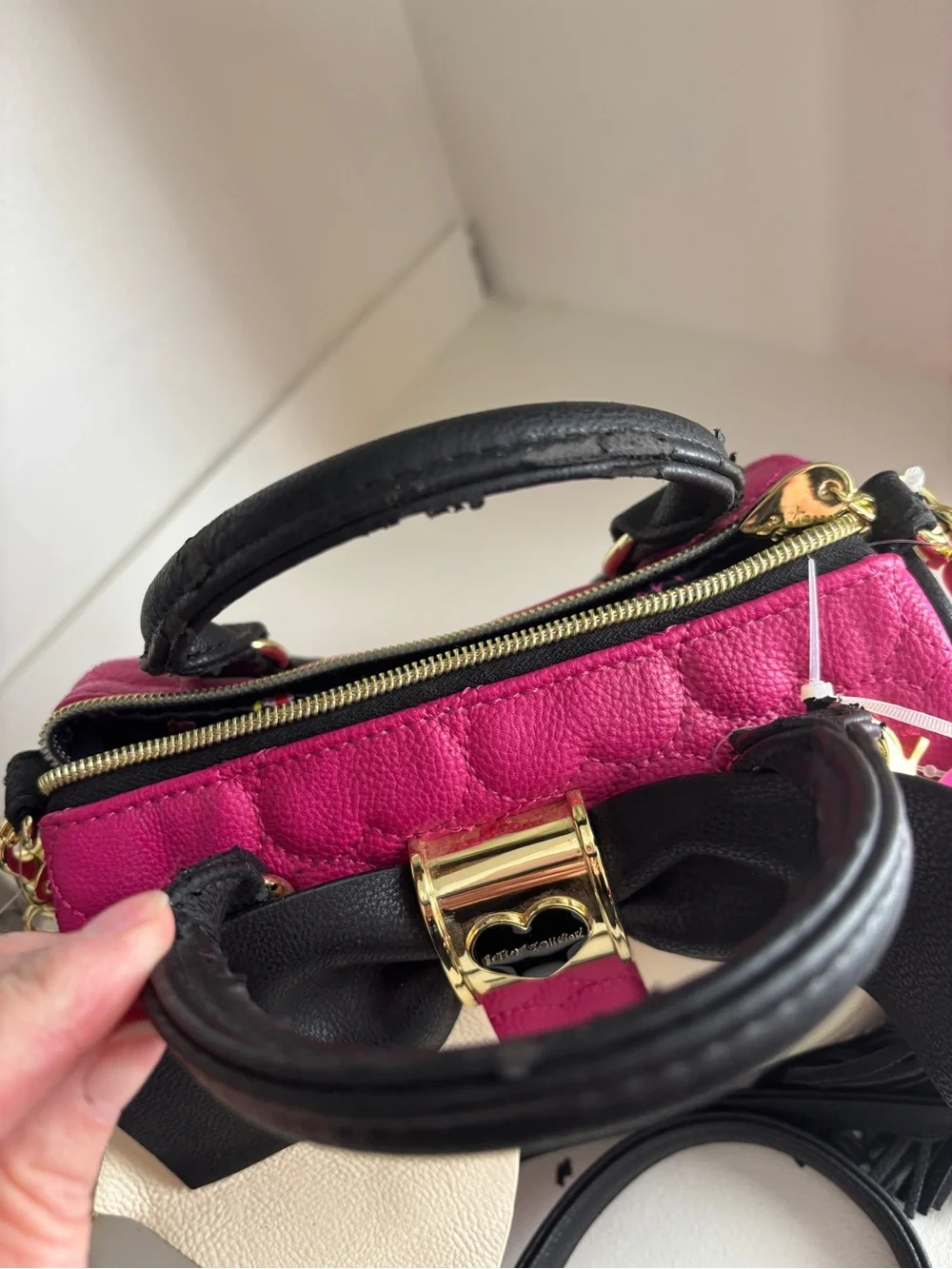 NWT Betsey Johnson Pink Quilted Bow Satchel Crossbody Bag Tassel Purse see note